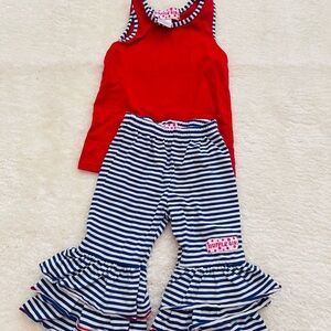 Ruffle Butts Kids Red and Navy Striped Set